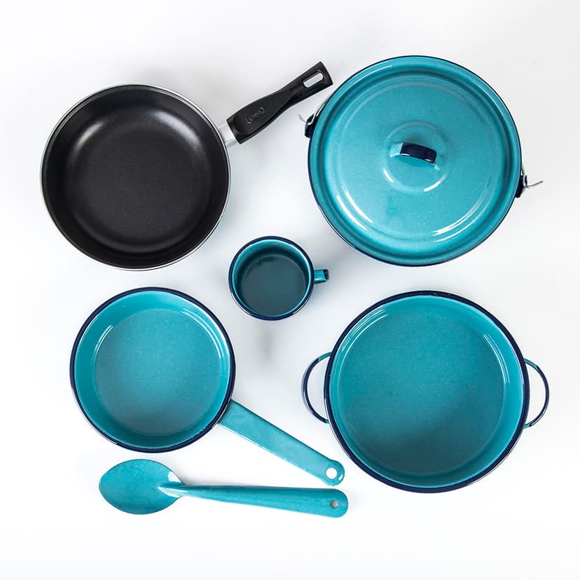 Batería de cocina de peltre 7 piezas turquesa Clásica de Cinsa